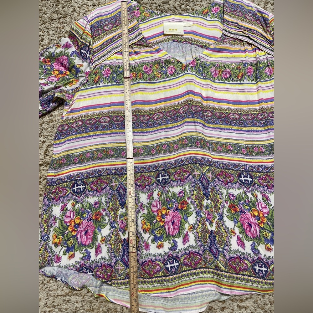 Anthropologie Maeve Ceresco Tunic Top Peasant Boho Floral Striped Cottagecore XL - Picture 9 of 9